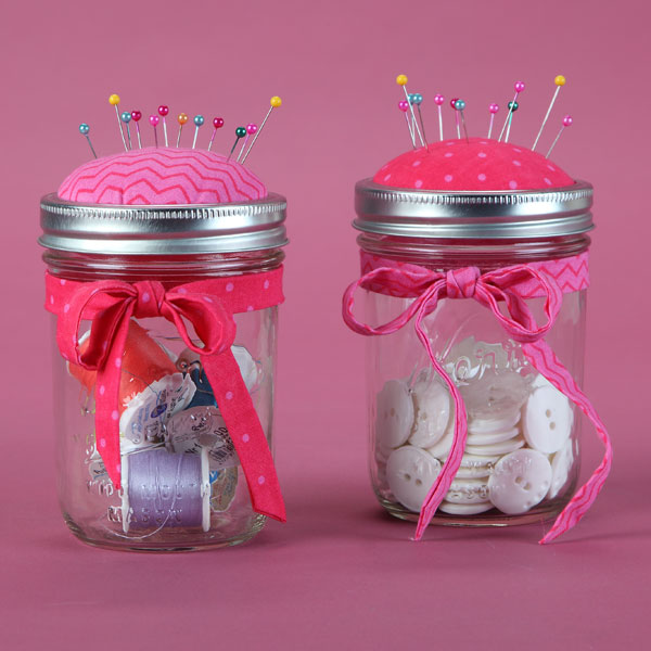 30 great mason jar ideas you have to try, Darling Sewing Kit Pin Cushion Lid