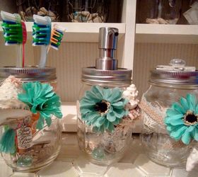 30 great mason jar ideas you have to try, Coastal Bathroom Container