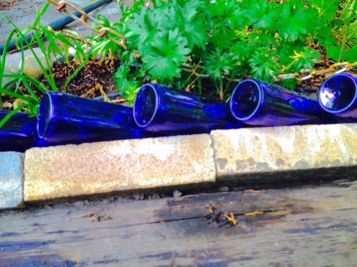 30 unbelievable backyard update ideas, Line Your Garden Space With Beer Bottles