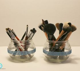 31 space saving storage ideas that ll keep your home organized, Use apothecary jars for makeup brushes