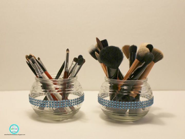 31 space saving storage ideas that ll keep your home organized, Use apothecary jars for makeup brushes