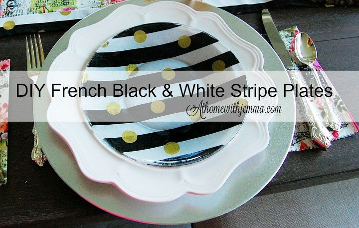 diy french black white stripe plates