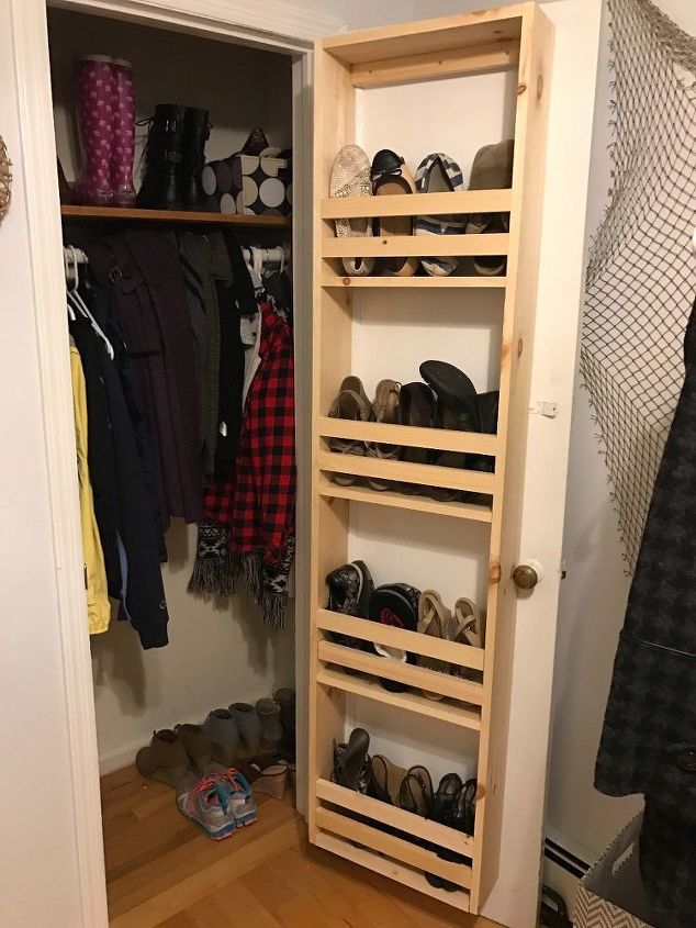 s 30 genius ways to make the most of your closet space, Build a vertical shoe hanger on your door