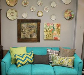 hide your couch s wear and tear with these great ideas, Spray painted sofa