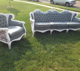 hide your couch s wear and tear with these great ideas, Painting an antique couch and chair set
