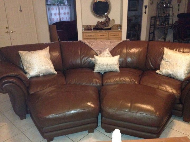 hide your couch s wear and tear with these great ideas, Give your leather couch a makeover