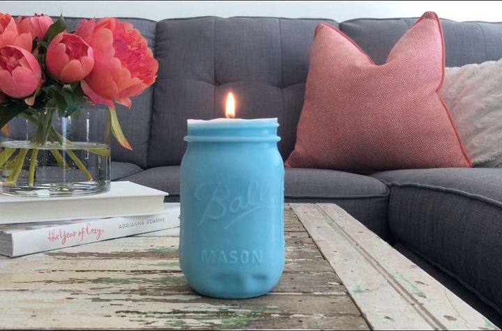 s 30 great mason jar ideas you have to try, Mold A Pretty Candle For The Coffee Table