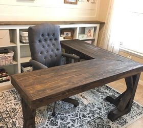 DIY L-Shaped Farmhouse Wood Desk + Office Makeover