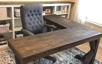 DIY L-Shaped Farmhouse Wood Desk + Office Makeover