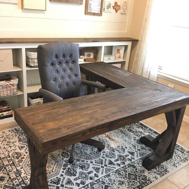 mesa de madeira de fazenda em forma de l faa voc mesmo reforma de escritrio