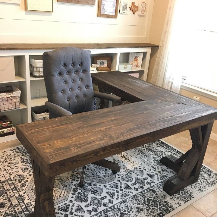 Diy L Shaped Farmhouse Wood Desk Office Makeover Hometalk