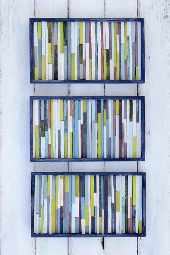 s 31 creative ways to fill empty wall space, Turn wooden coffee stirrers into modern art