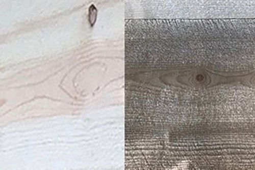 envelhecimento e envelhecimento da madeira com palha de ao e vinagre, Antes e depois de madeira de pinho