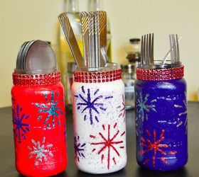 4th of july glitter firework jar upcycle utensil holders for cookout