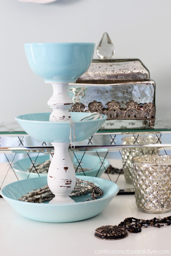 s 30 jewelry organizing ideas that are better than a jewelry box, These stacked dishes with candlesticks
