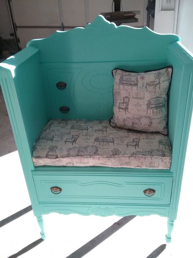 s 31 amazing furniture flips you have to see to believe, Antique dresser becomes a chic seat