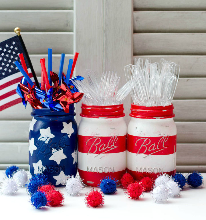 s 30 adorable diy ideas for july 4th, Paint mason jars for a themed centerpiece