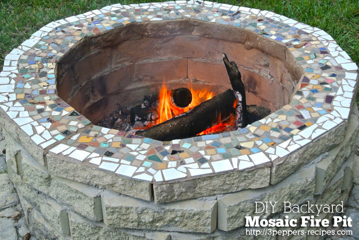 s 15 perfect outdoor projects for your backyard, Coordinate Mosaic Tiles On A Fire Pit