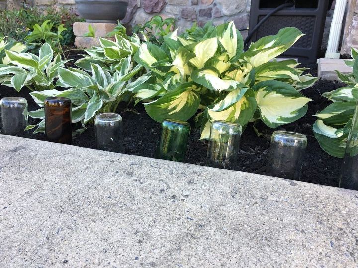s 10 charming ways to add instant curb appeal to your home, Reuse Empty Bottles For A Garden Border