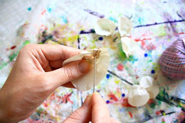 brighten your home with diy tissue paper wisteria room decor, Thread Them Together