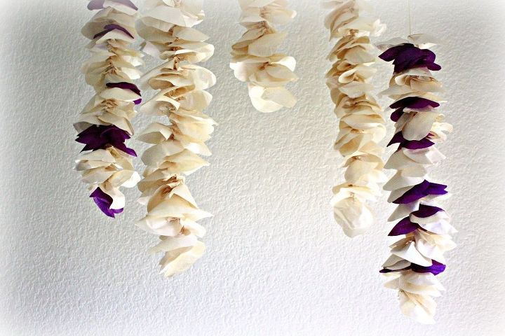 brighten your home with diy tissue paper wisteria room decor, Hanging Faux Wisteria