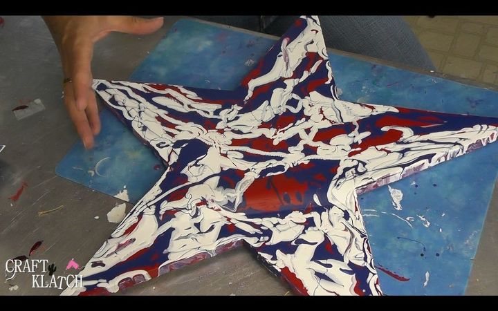 acrylic pour red white and blue star art
