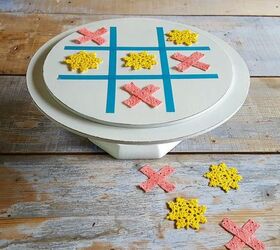 s 30 brilliant things you can make from cheap thrift store finds, Repurposed wooden cake stand to tic tac toe