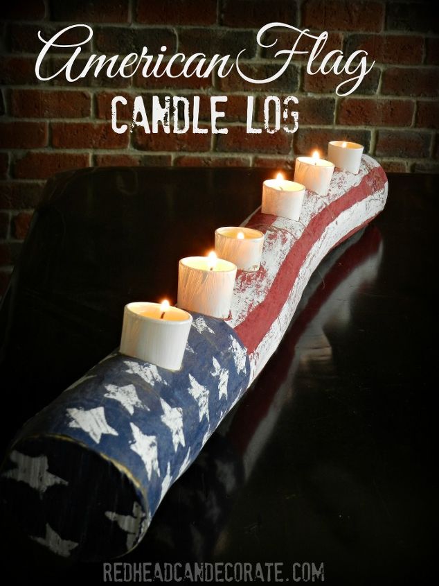 30 adorables ideas de bricolaje para el 4 de julio, Crea una preciosa vela de tronco de bandera americana