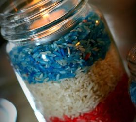 s 30 adorable diy ideas for july 4th, Dye rice for July 4th jar luminaries