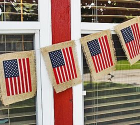 s 30 adorable diy ideas for july 4th, Soak flags in tea for a burlap banner