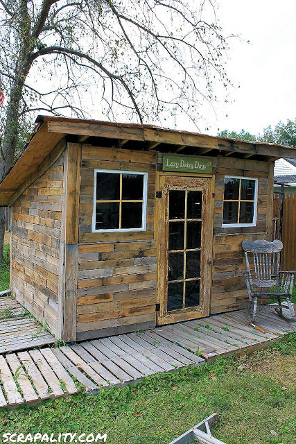 30 unbelievable backyard update ideas, Make a garden shed from pallet scraps cans