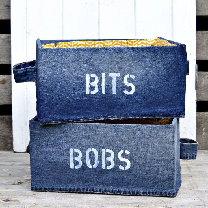 30 maneiras de usar jeans velhos para artesanato brilhante, Caixas de armazenamento de jeans DIY para seus Bits and Bobs