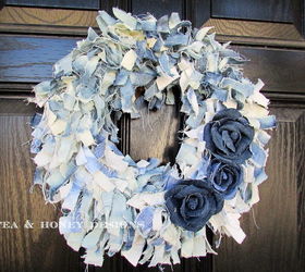 30 ways to use old jeans for brilliant craft ideas, Add A Rag And Rose Wreath To Your Front Door