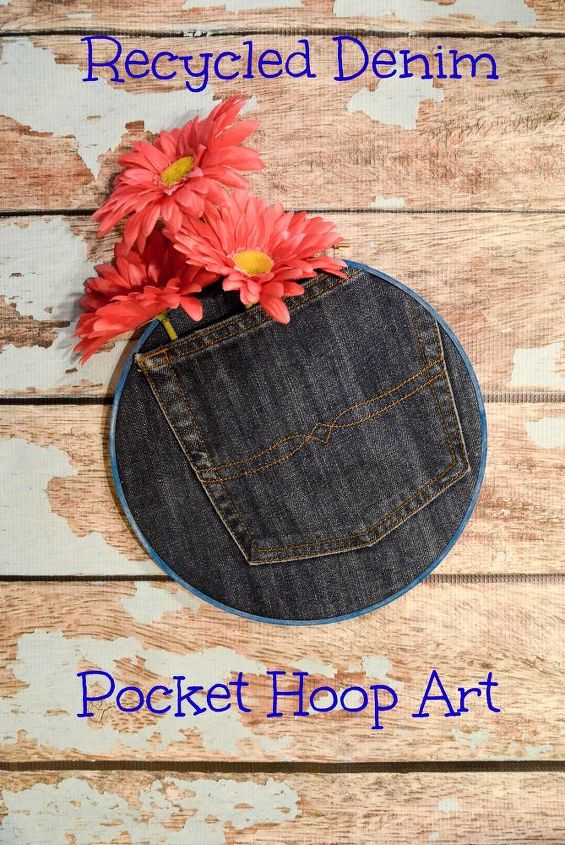 30 ways to use old jeans for brilliant craft ideas, Frame A Denim Pocket In An Embroidery Hoop