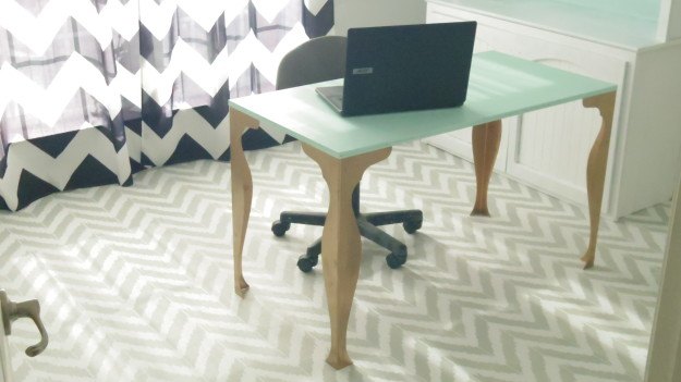 check out these 30 incredible floor transformations ideas, Stencil it with a chevron pattern