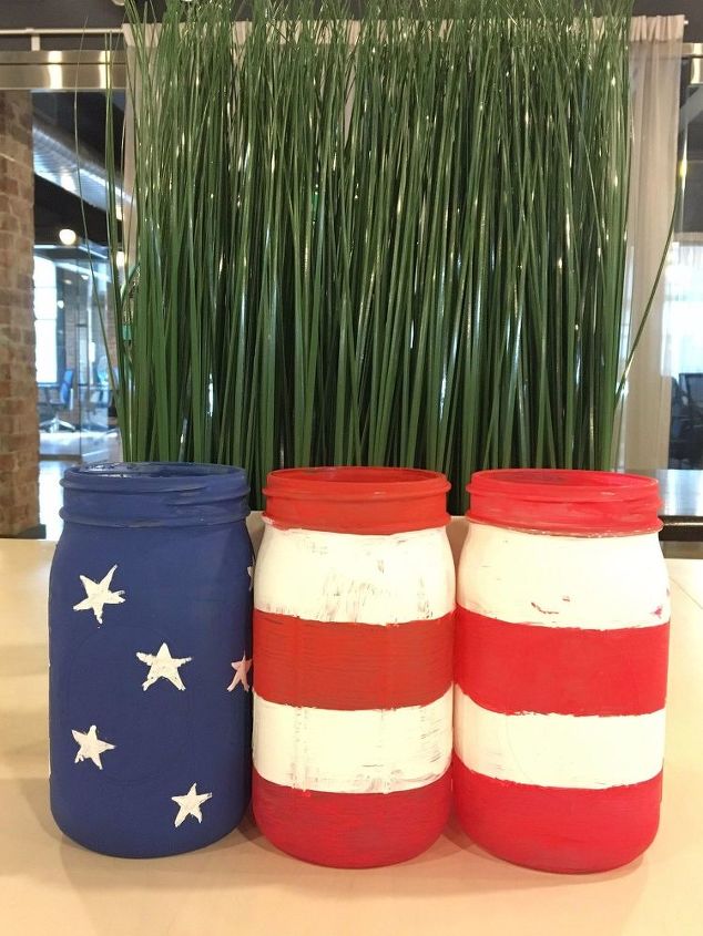 s 10 patriotic projects perfect for your fourth of july party, Paint Stripes On Mason Jars