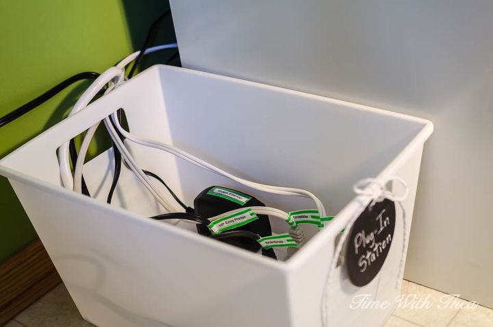 s 15 creative ways to wrangle in your home clutter, Plop Plug Ins In A Bin