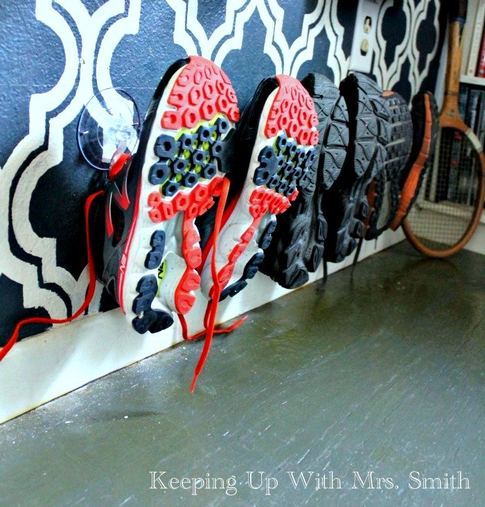 30 amazing ways to organize your shoes, Nail plastic hooks in the bottom of a wall