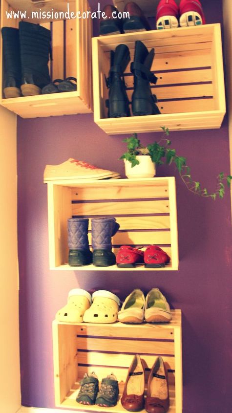 30 amazing ways to organize your shoes, Hang crates on your wall to fill with shoes