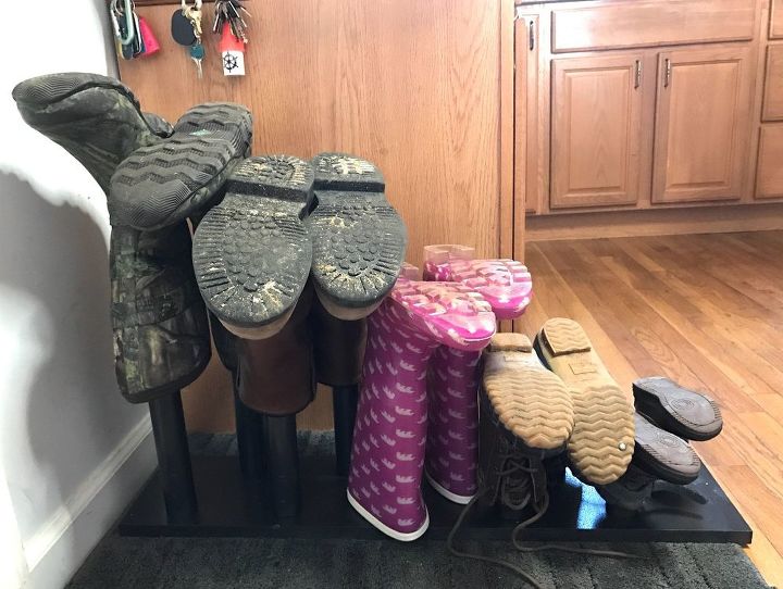 30 amazing ways to organize your shoes, Create a boot storage rack with PVC pipes