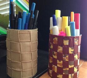 s 30 ideas to make your office look great, Tin can woven ribbon pen holders
