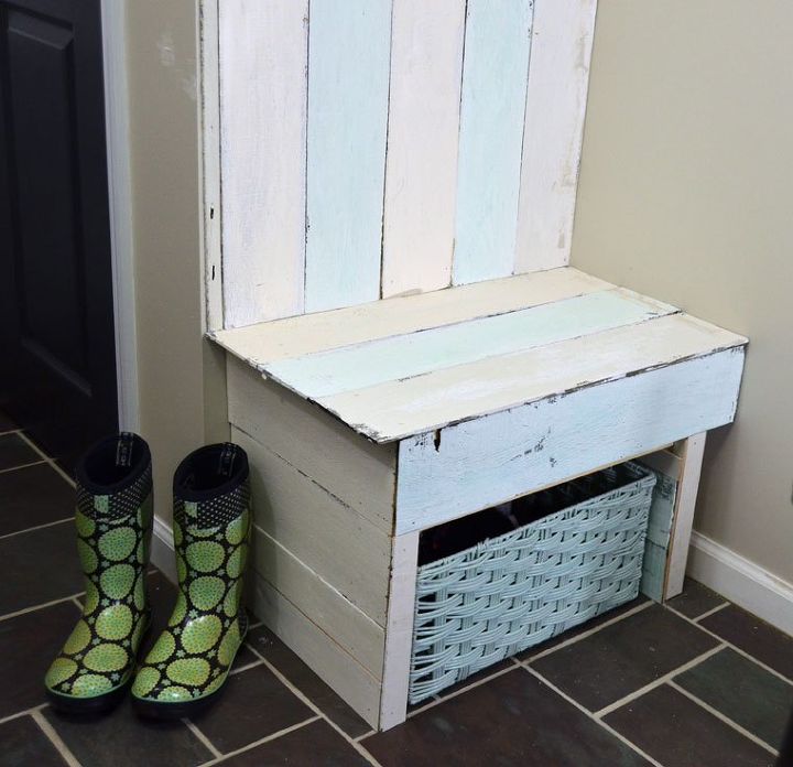30 amazing ways to organize your shoes, Add a basket under your entry bench