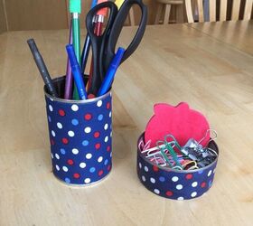 s 30 ideas to make your office look great, Fabric tin can organizers