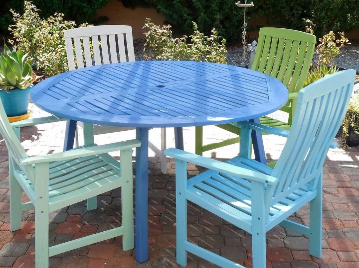 s 15 decorative ways your family can pretty up your patio, Paint Multicolored Chairs For A Table