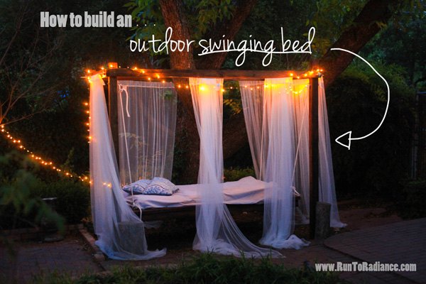 30 neat ideas to upgrade your backyard, Hang a gorgeous swinging bed outdoors