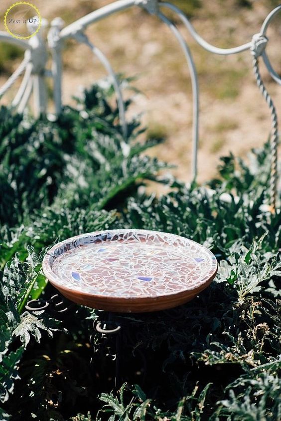 s 15 lovely repurposed items perfect for your garden, Break CDs Into A Shining Birdbath