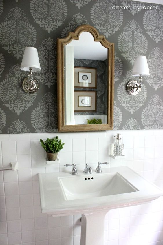 s jazz up your bathroom with these 30 stylish additions, Stencil A Chic Pattern On The Wall