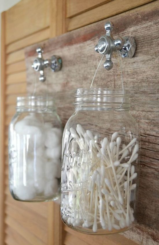 s jazz up your bathroom with these 30 stylish additions, Hang A Pretty Mason Jar Organizer