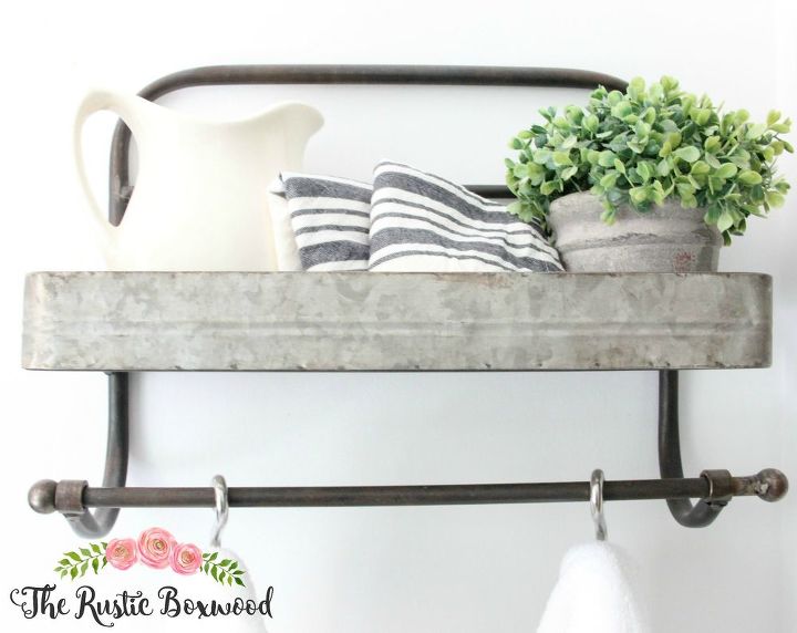 s jazz up your bathroom with these 30 stylish additions, Add Some Farmhouse Charm With Shelves