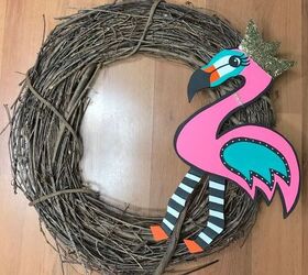 summer flamingo wreath, Secure Felicia on the wreath
